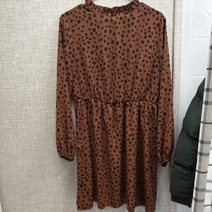 SHEIN Brown and Black Polka Dot Long Sleeve Dress